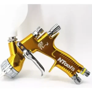 Pistola de pintura profesional NTools GTI Pro en color dorado. Vista de perfil lateral sobre fondo blanco.