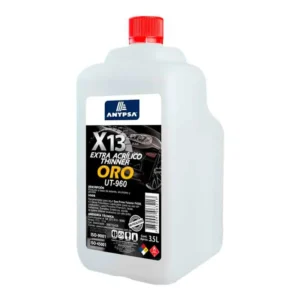 Envase de Diluyente Thinner Poliuretano Extra Anypsa para acabados automotrices profesionales. Fondo blanco.
