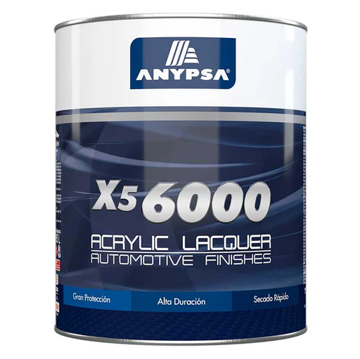 Envase de Pintura Acrílica Automotriz Anypsa para repintado de carros. Vista frontal sobre fondo blanco.