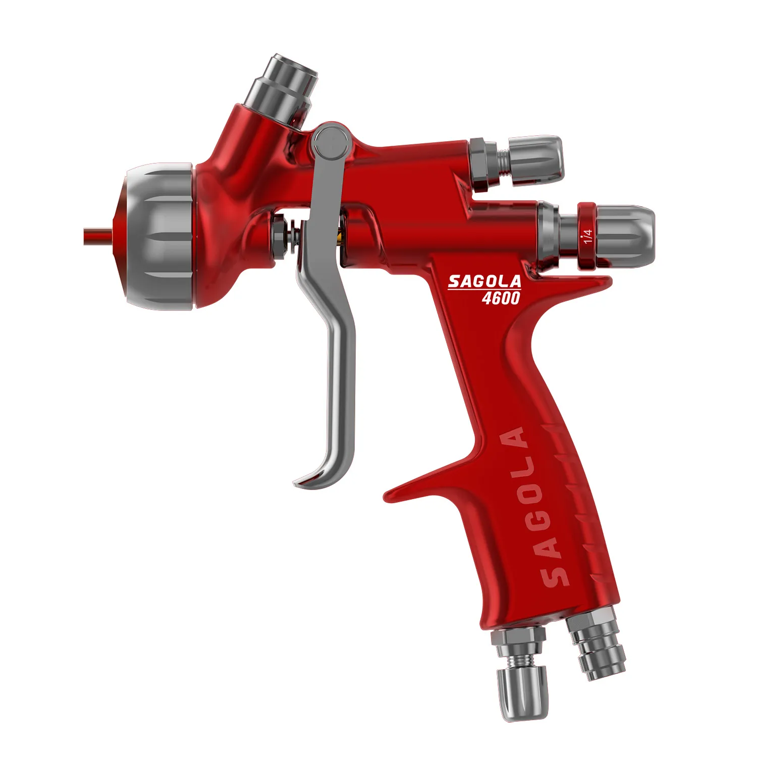 Pistola de pintura profesional Sagola 4600 Xtreme para repintado automotriz. Vista de perfil lateral sobre fondo blanco.
