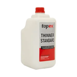 Envase de Diluyente Thinner Acrílico Estándar Topex para talleres de planchado y pintura. Fondo blanco.